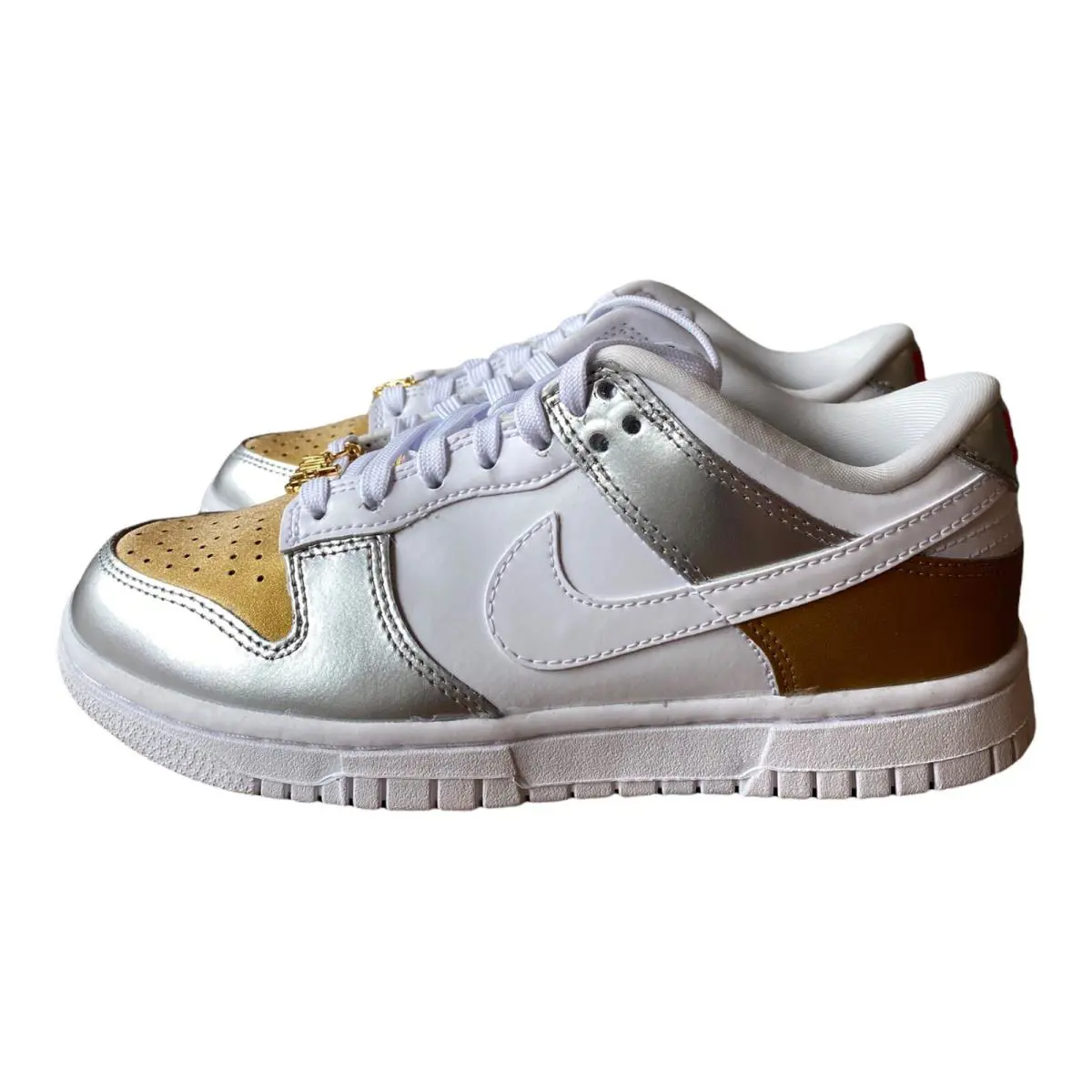 Nike Dunk Low SE `silver Gold Metallic` White Shoes DH4403-700 - Women`s Size 5 - Multicolor
