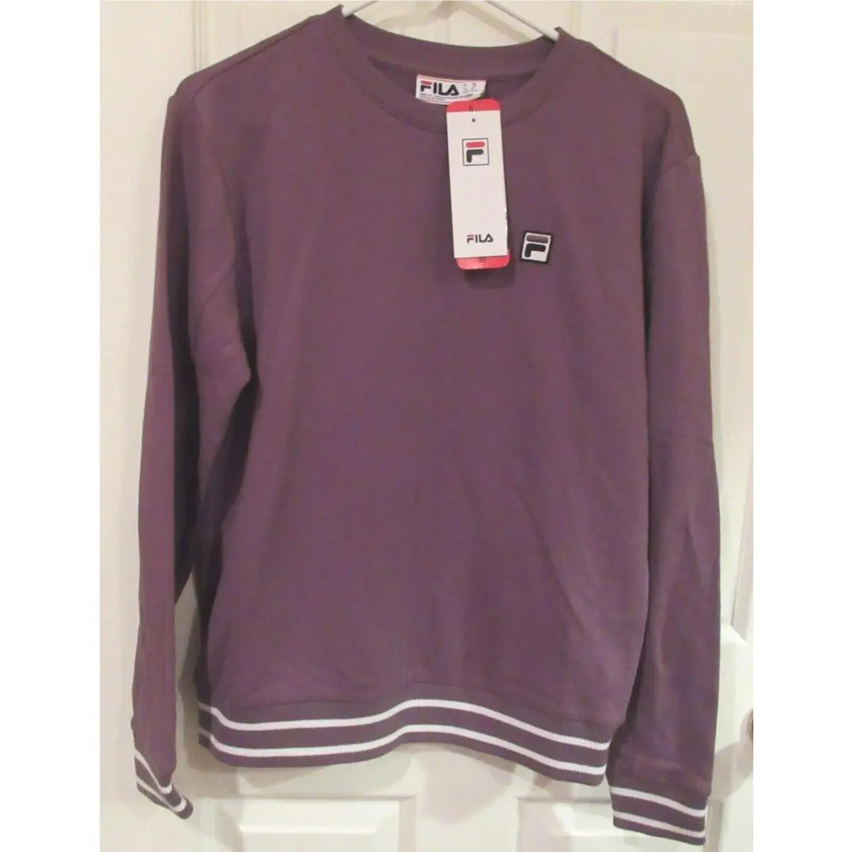 Womens Fila Purple Logo Sweatshirt Size Medium Pullover French Terry Crew