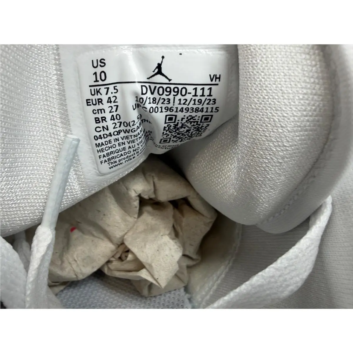 Nike shoes - Air Jordan 1 - Air - DV0990-111 - White (UPC: 196149384115) 5