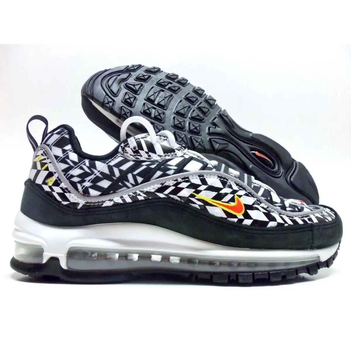 Nike Air Max 98 Aop White/team Orange-black Size Men`s 9.5 AQ4130-100
