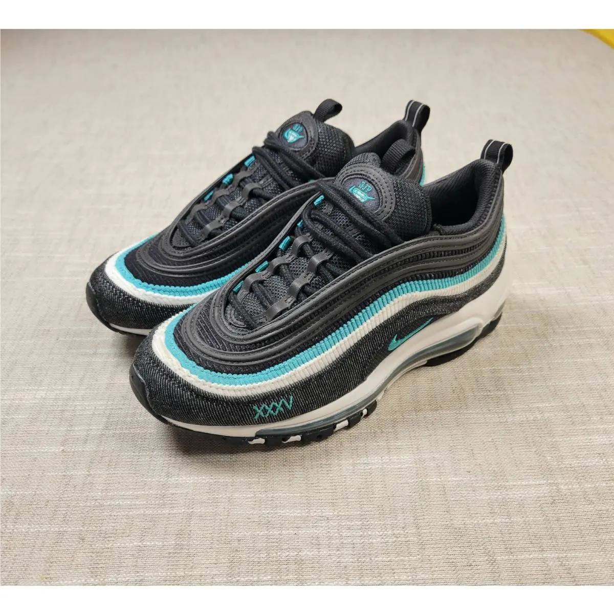Nike Air Max 97 SE Sneakers GS 6.5Y Womens 8 Black Turquoise White Shoes