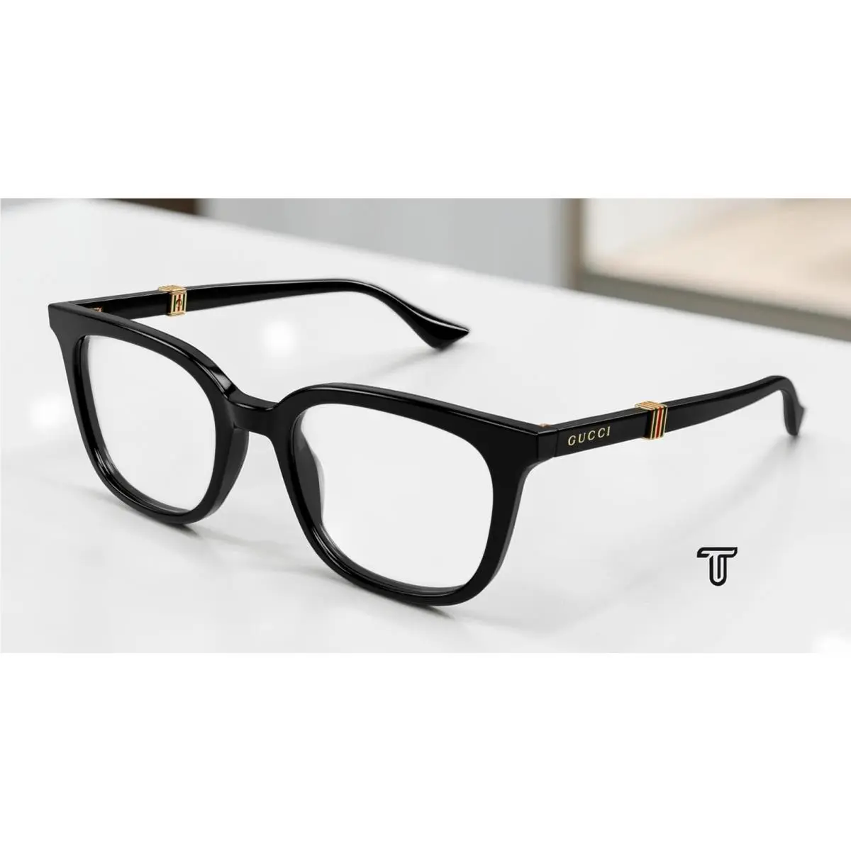 GG1497O 005 Rectangular Squared Black Demo Lens 52 mm Men`s Eyeglasses by Gucci