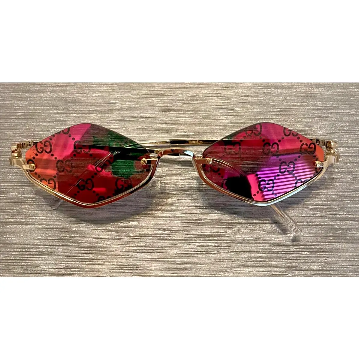 Gucci GG 1604 Gold Frame Mirror Print Lens Half Rim Sunglasses 55mm