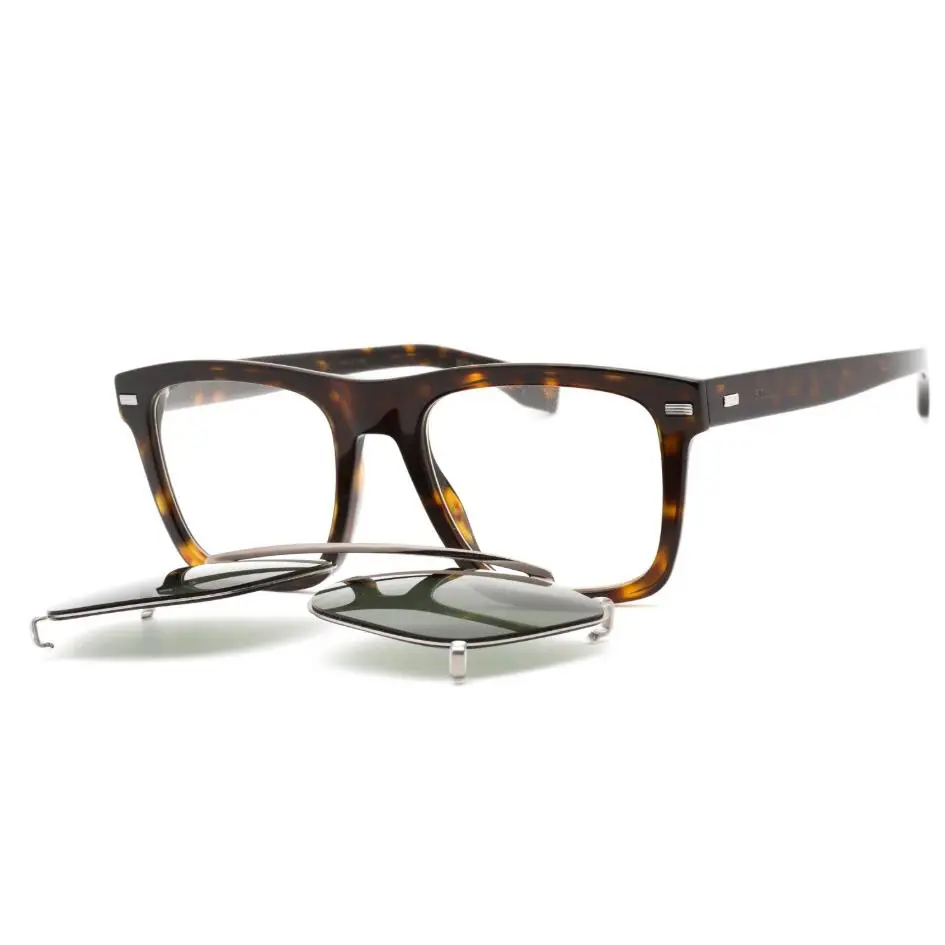 Hugo Boss 1445/CS 086 QT Sunglasses Havana Frame Green Clip On Lenses 52mm
