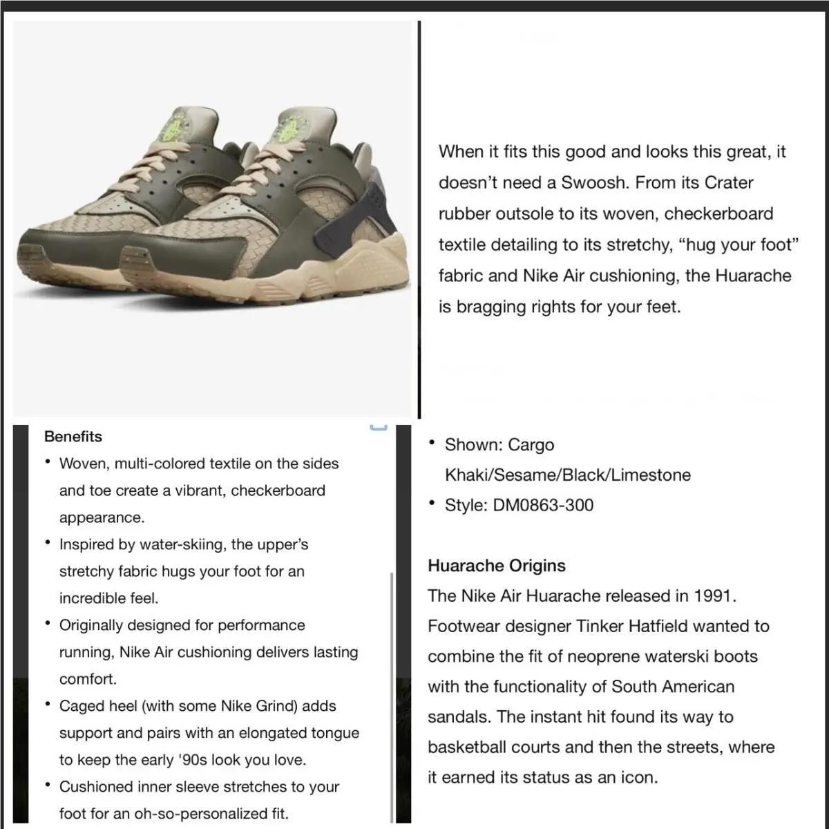 Nike shoes - Air Huarache Crater Premium - Air Huarache Crater Premium - DM0863-300 - Cargo Khaki/Limestone/Sesame/Black (UPC: 0196149185309) 7