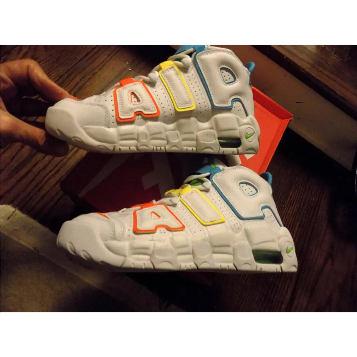 Nike shoes - Nike Air More Uptempo GS - white orange teal green yellow 1
