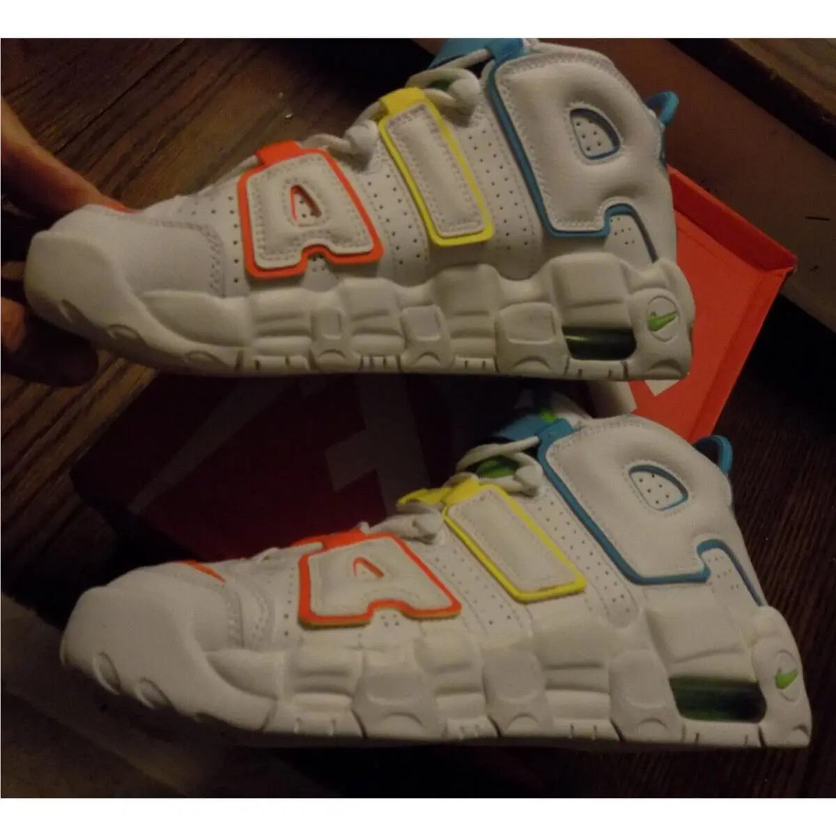Nike shoes - Nike Air More Uptempo GS - White teal yellow orange green 1