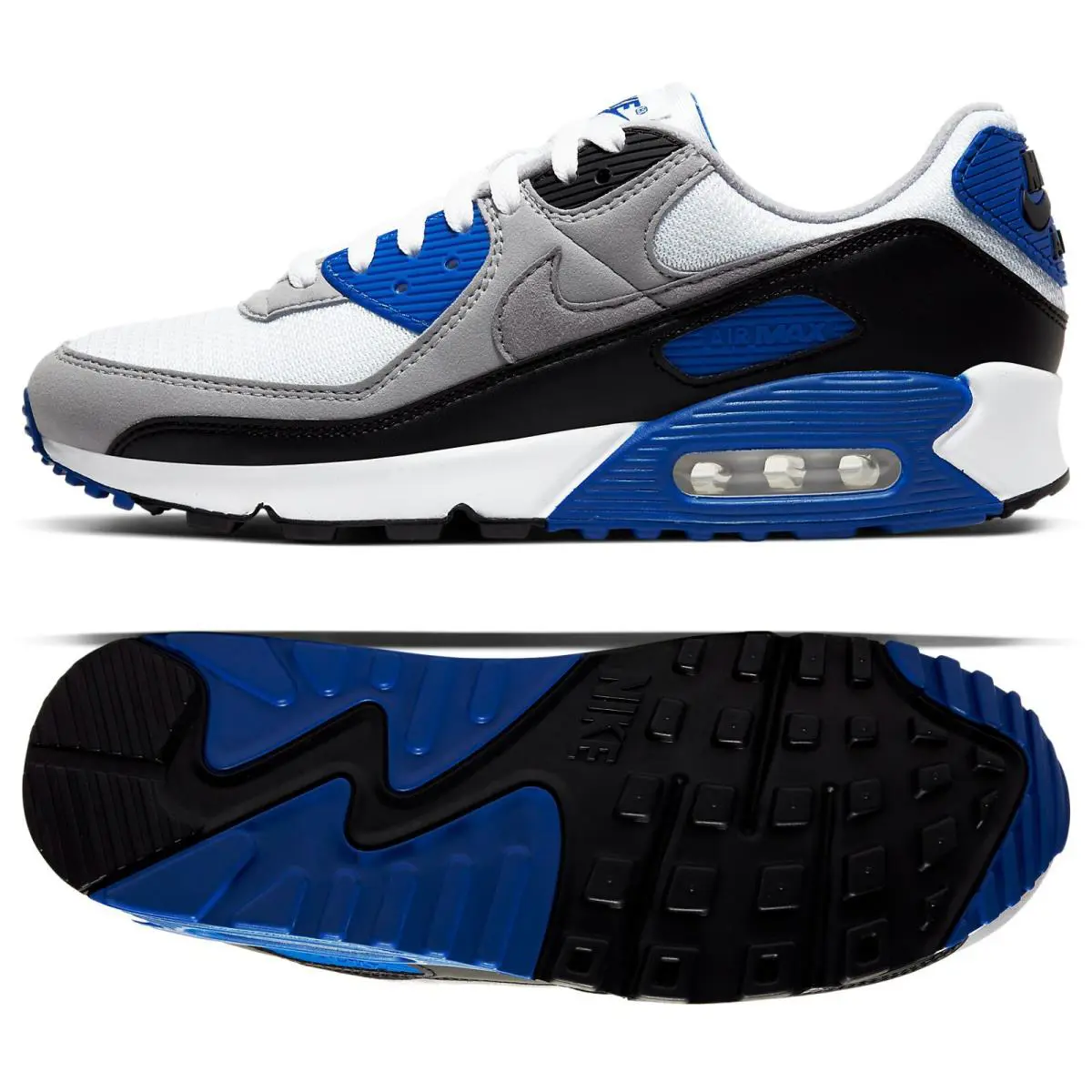 Nike Air Max 90 White/grey/hyper Royal/black CD0881-102 Men`s Shoes Sz 9.5 - White/Particle Grey/Hyper Royal/Black