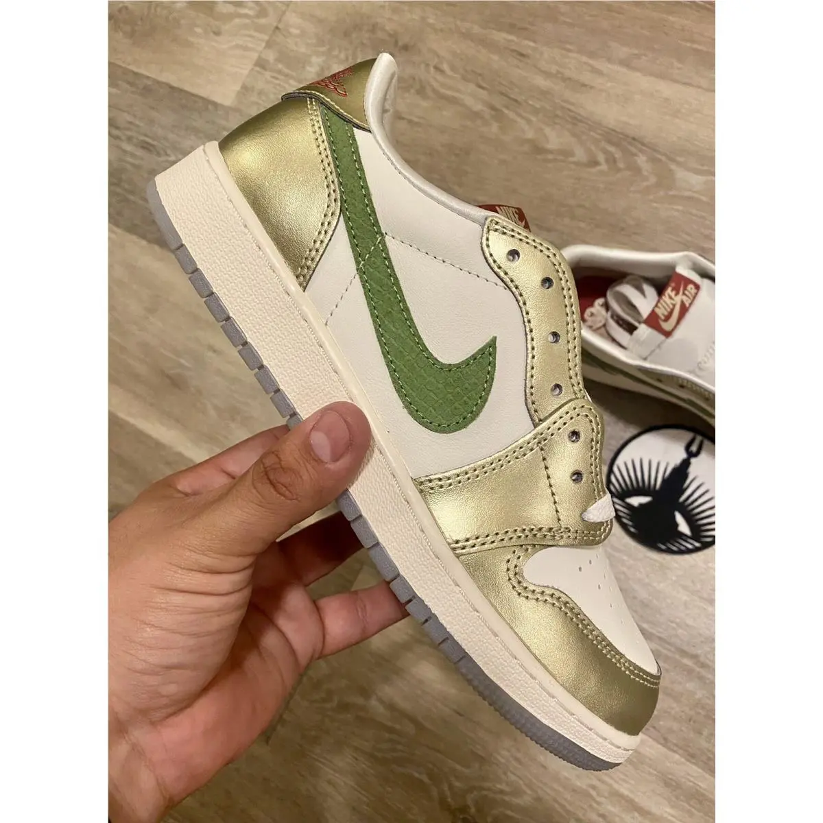 Nike shoes - Air Jordan 1 Low OG - FQ6593-100 - Sail/Oil Green/Metallic Gold Grain/Saturn Gold/Cedar (UPC: 196977555282) 8