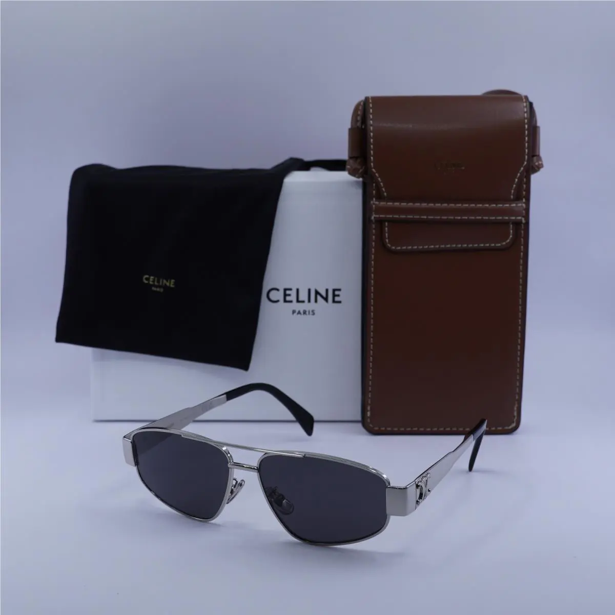Celine CL40281U 16A Shiny Palladium/smoke 57-14-140 Sunglasses