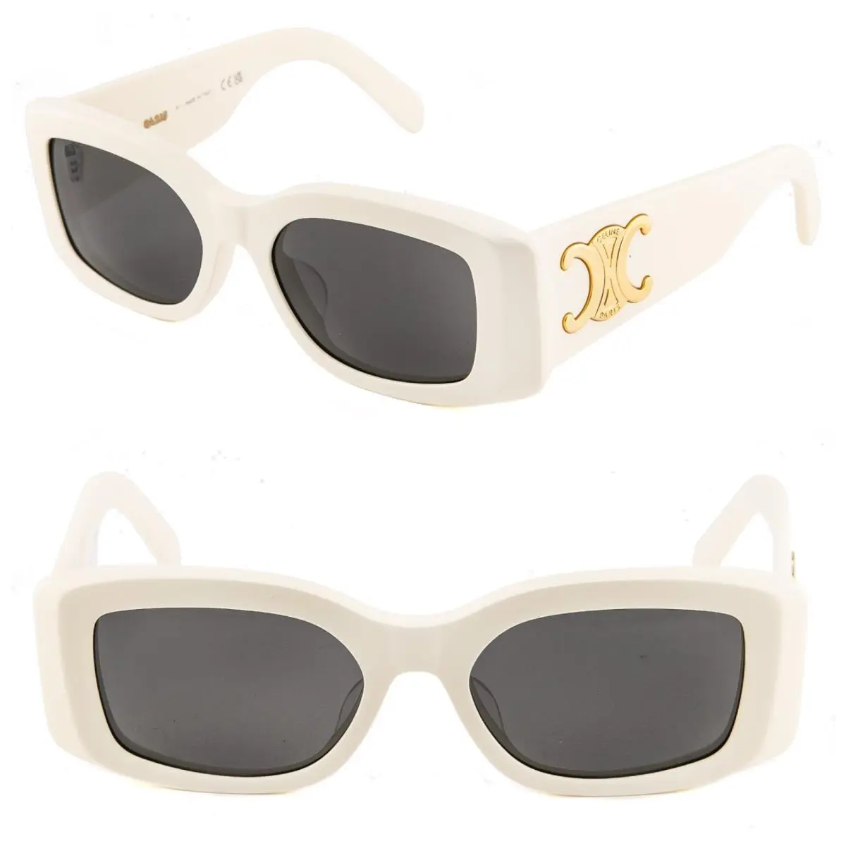 CL40282U 40282 Triomphe Paris White Gold Logo Geometric Sunglasses 25A by Celine