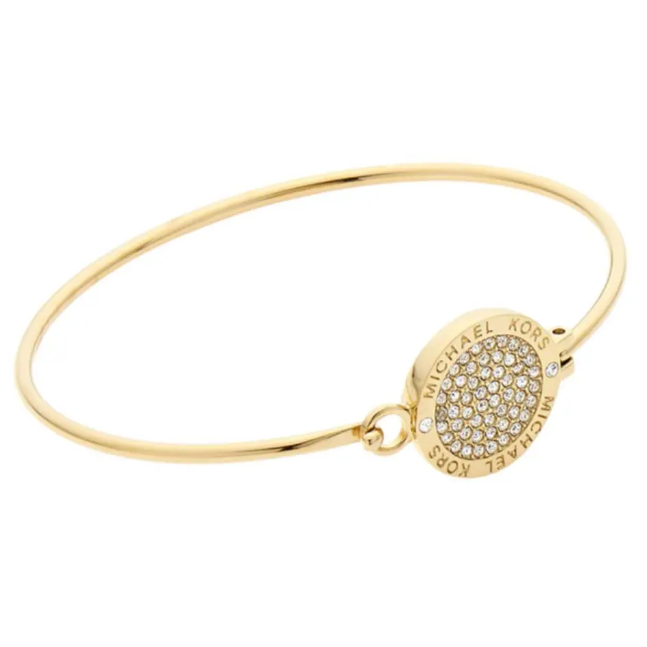 Michael Kors Heritage Yellow Gold Bracelet Crystal Pave Disk MKJ3559710 +mk Box