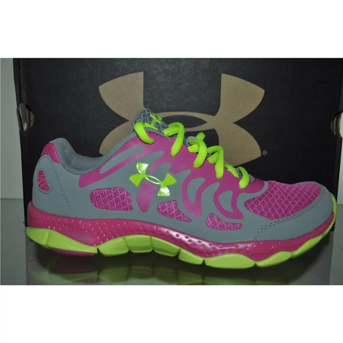 Under Armour Girls Micro G Engage Running Shoes 1245161 035 Gray/yellow/pink