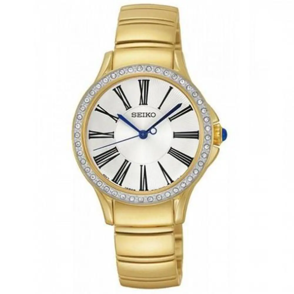 Seiko Swarovski Gold/white Dial Women`s Analog Quartz Watch SRZ442P1