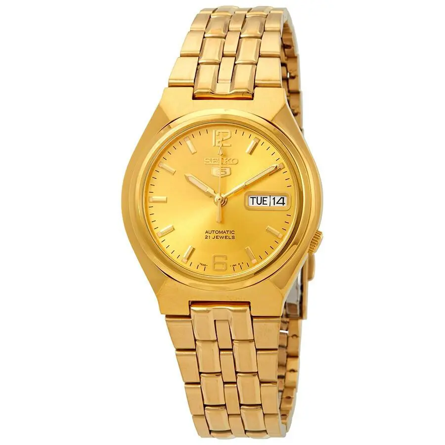 Seiko 5 Automatic Gold Dial Men`s Watch SNKL64 - Dial: Gold, Band: Gold, Bezel: Gold