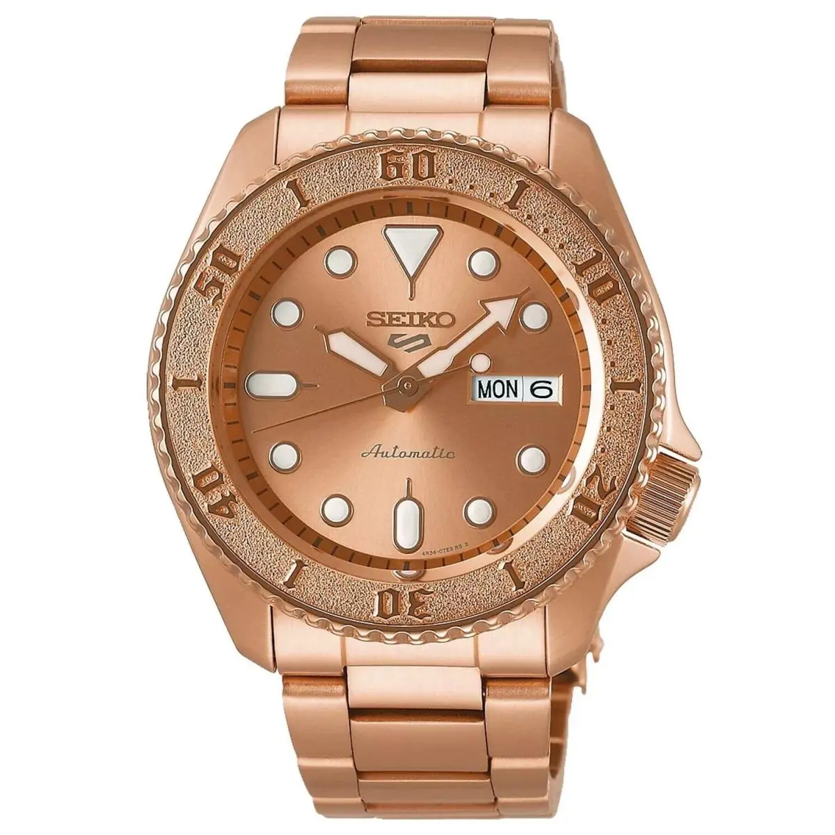 5 Sports SRPE72 Men`s Rose Gold Stainless Steel Automatic 100M WR Watch by Seiko