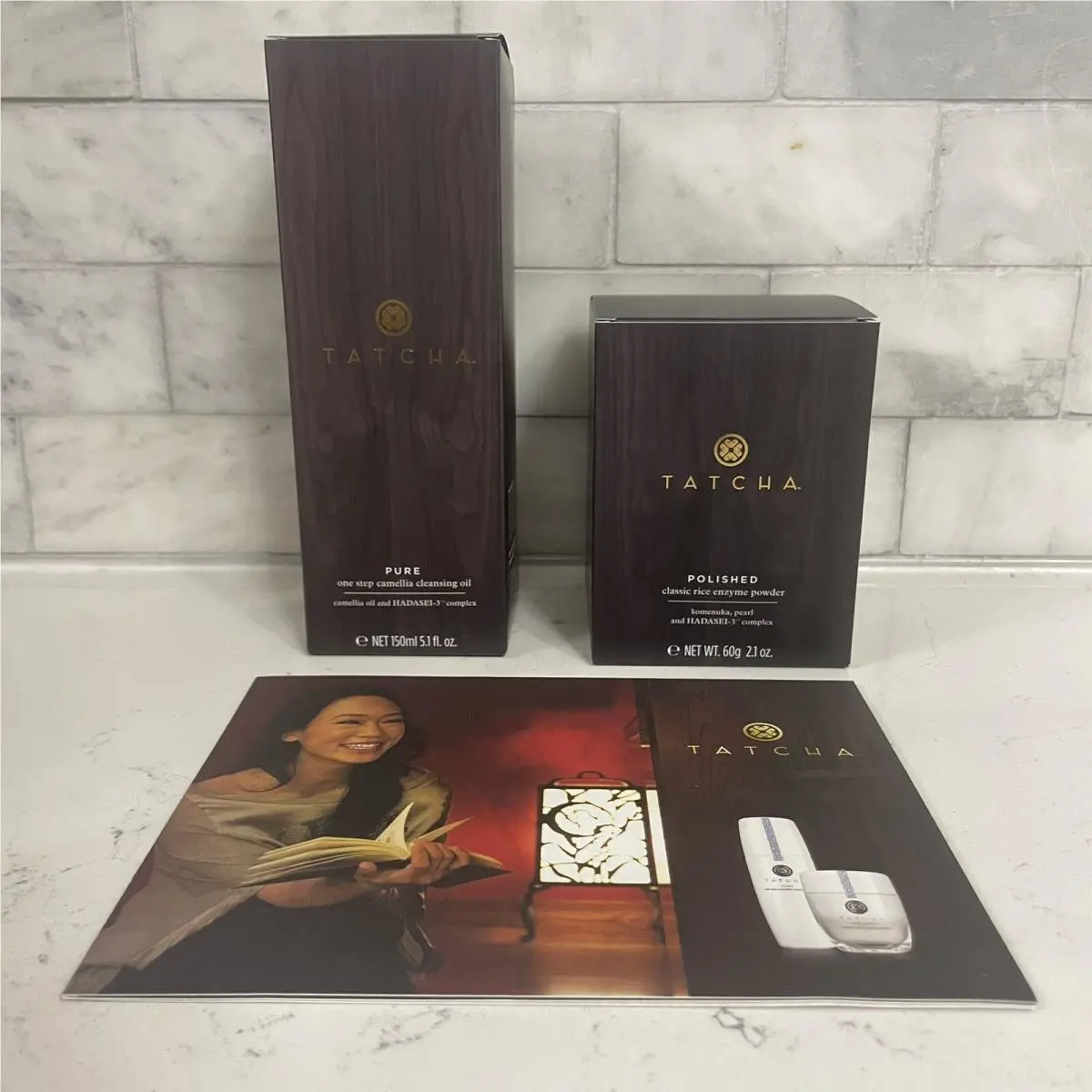 Tatcha Pure One Step Camellia Cleansing Oil 5.1 oz Polished Powder 2.1 oz Combo