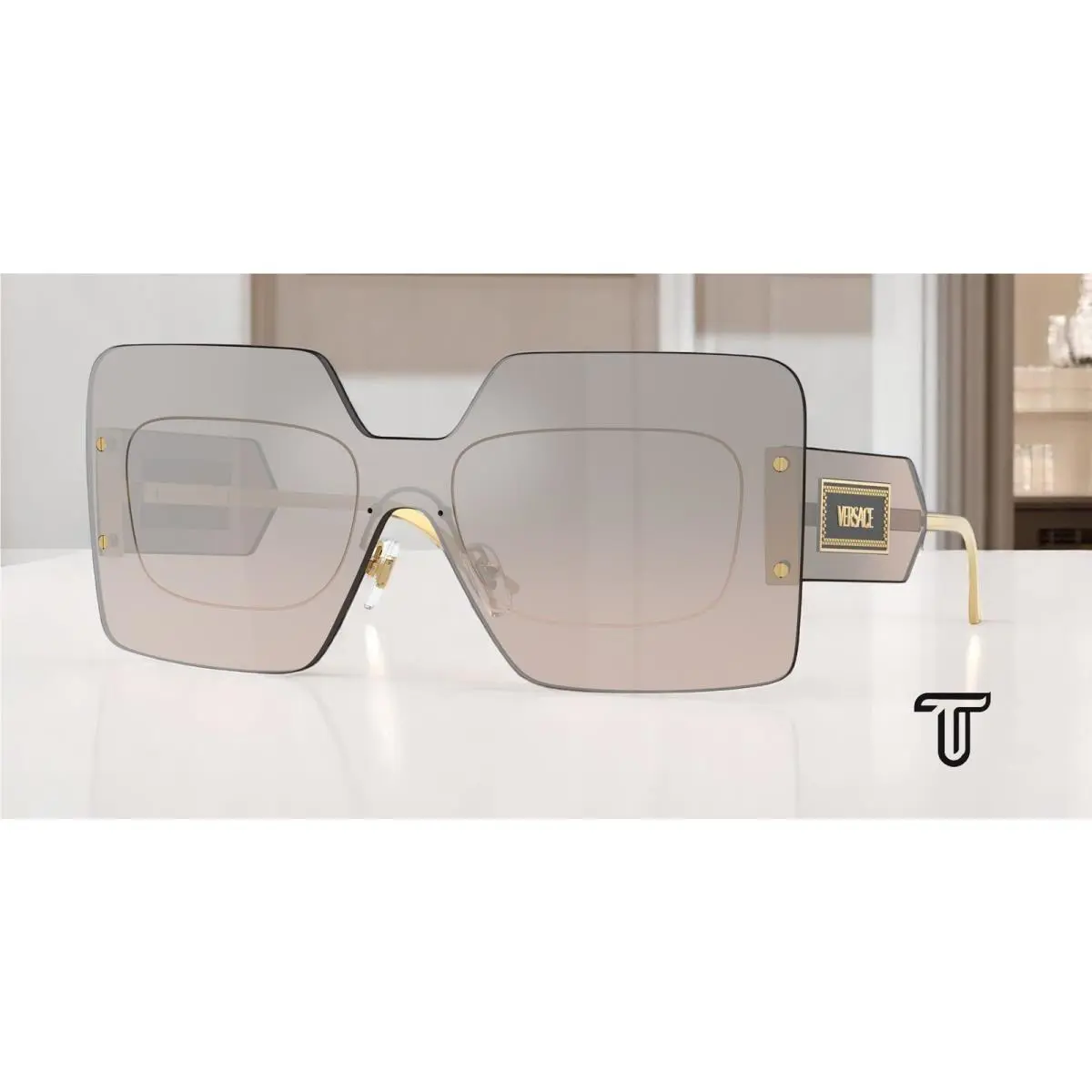Versace VE2277 10026I Turquoise Brown Grad Grey Mir Silver 42 Women`s Sunglasses