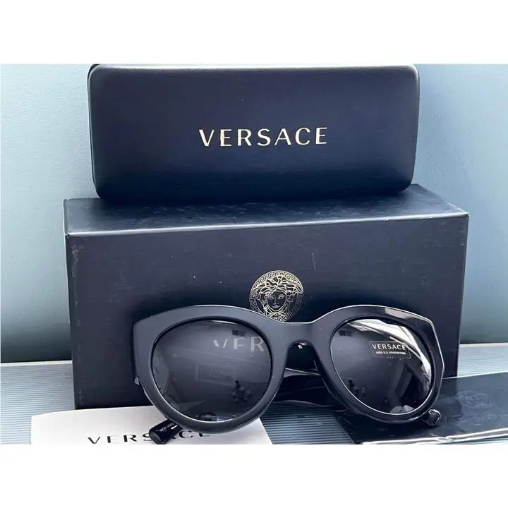 Versace Mod 4353-A GB1/87 Cat Eye Black Gold Frame Sunglasses 13