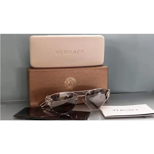 Versace Mod 2195B 1000/6 Cat Eye Aviator Silver Frame Sunglasses 26