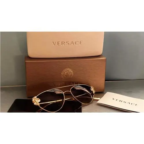 Versace Mod 2195B 1252/11 Cat Eye Aviator Gold Frame Sunglasses 27