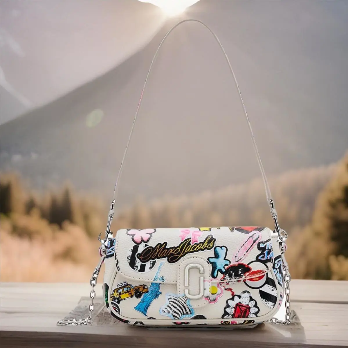 Marc Jacobs The Clover Sticker Patch Leather Clutch Shoulder Crossbody