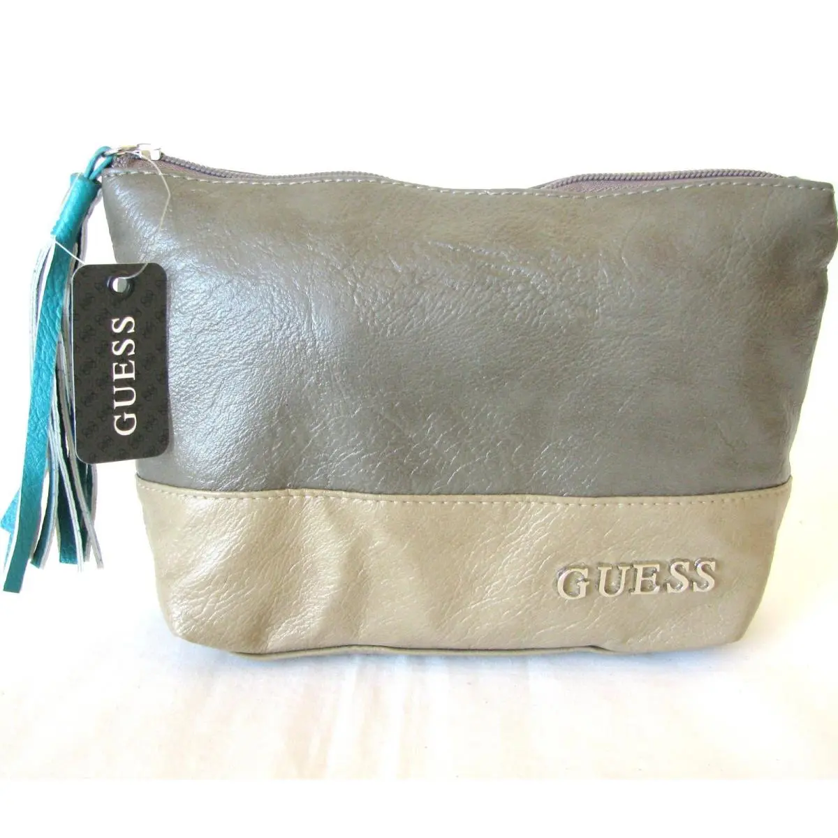 Guess Brown+taupe Leatherette Tassel Cosmetic+make Up+toiletry Bag Case