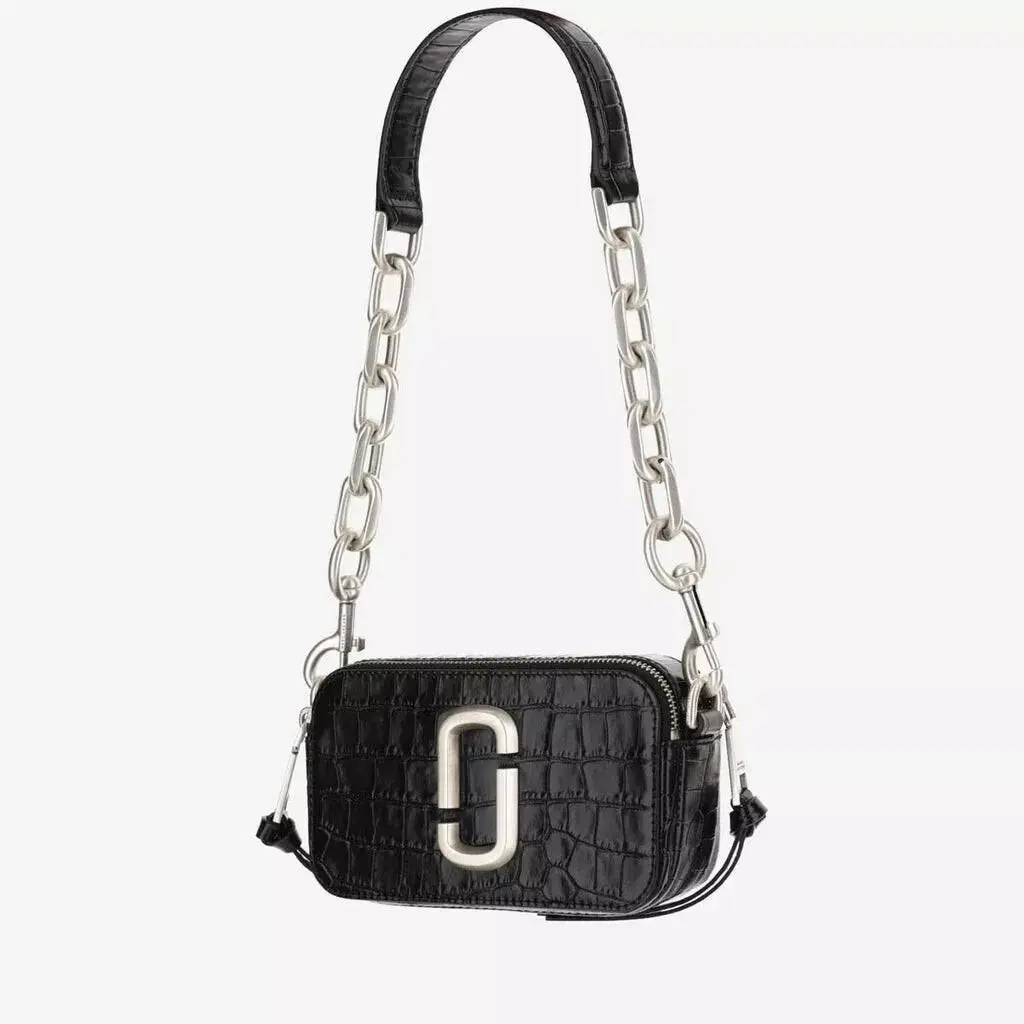Marc Jacobs Snapshot Croco Embossed Leather Shoulder Bag Black Very Rare