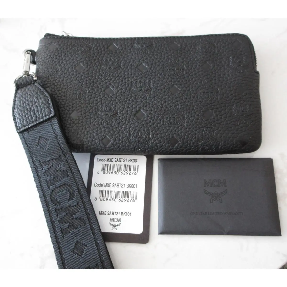 Mcm Black Visetos Logo Pouch Wristlet MXE9ABT21BK001 by MCM