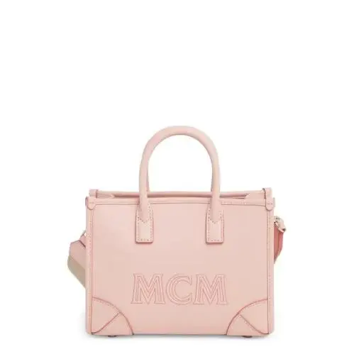 Mcm Munchen Small Mini Tote Bag Pink Blush Leather Italy