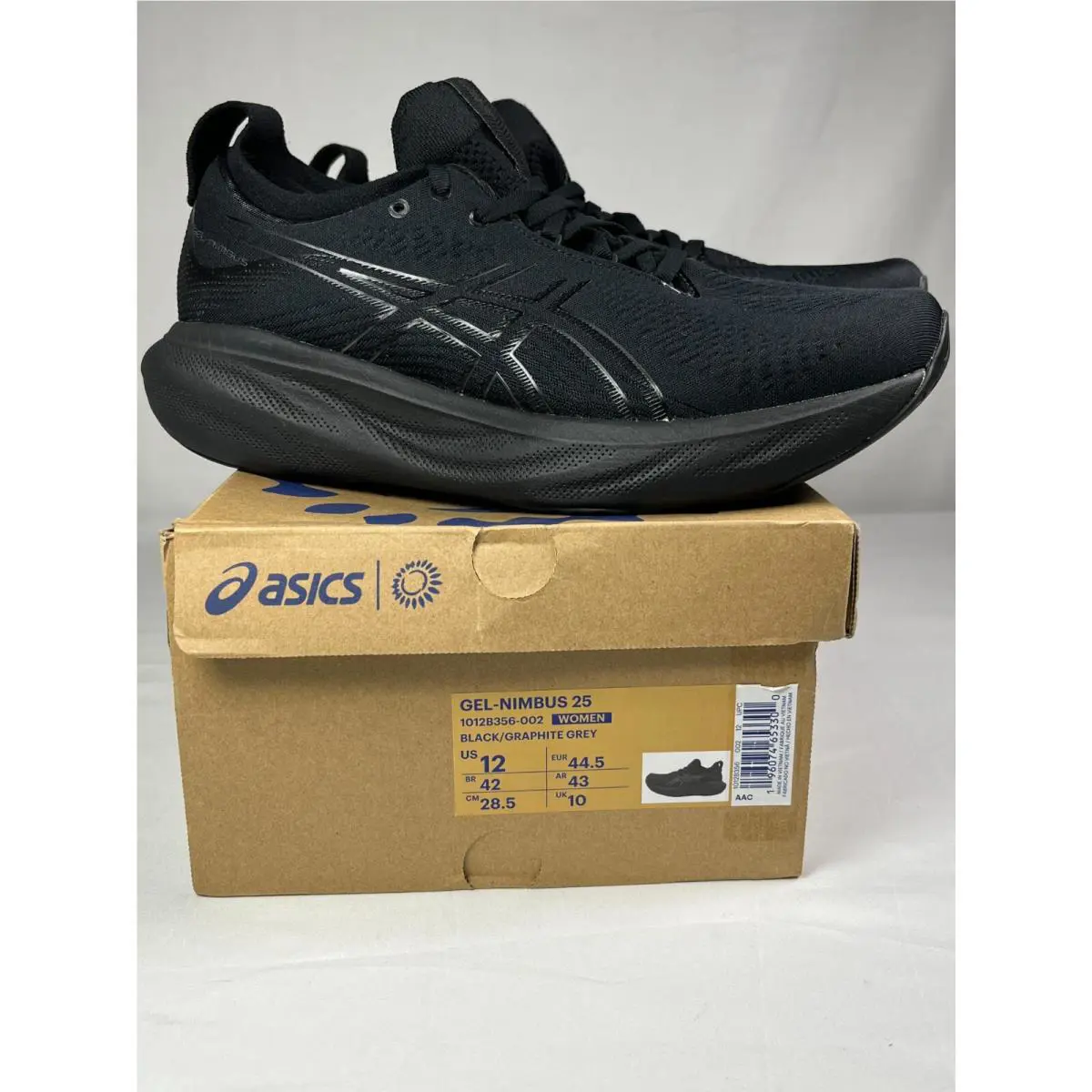 Asics Gel Nimbus 25 1012B356-002 Womens Black Lace Up Running Shoes Size 12