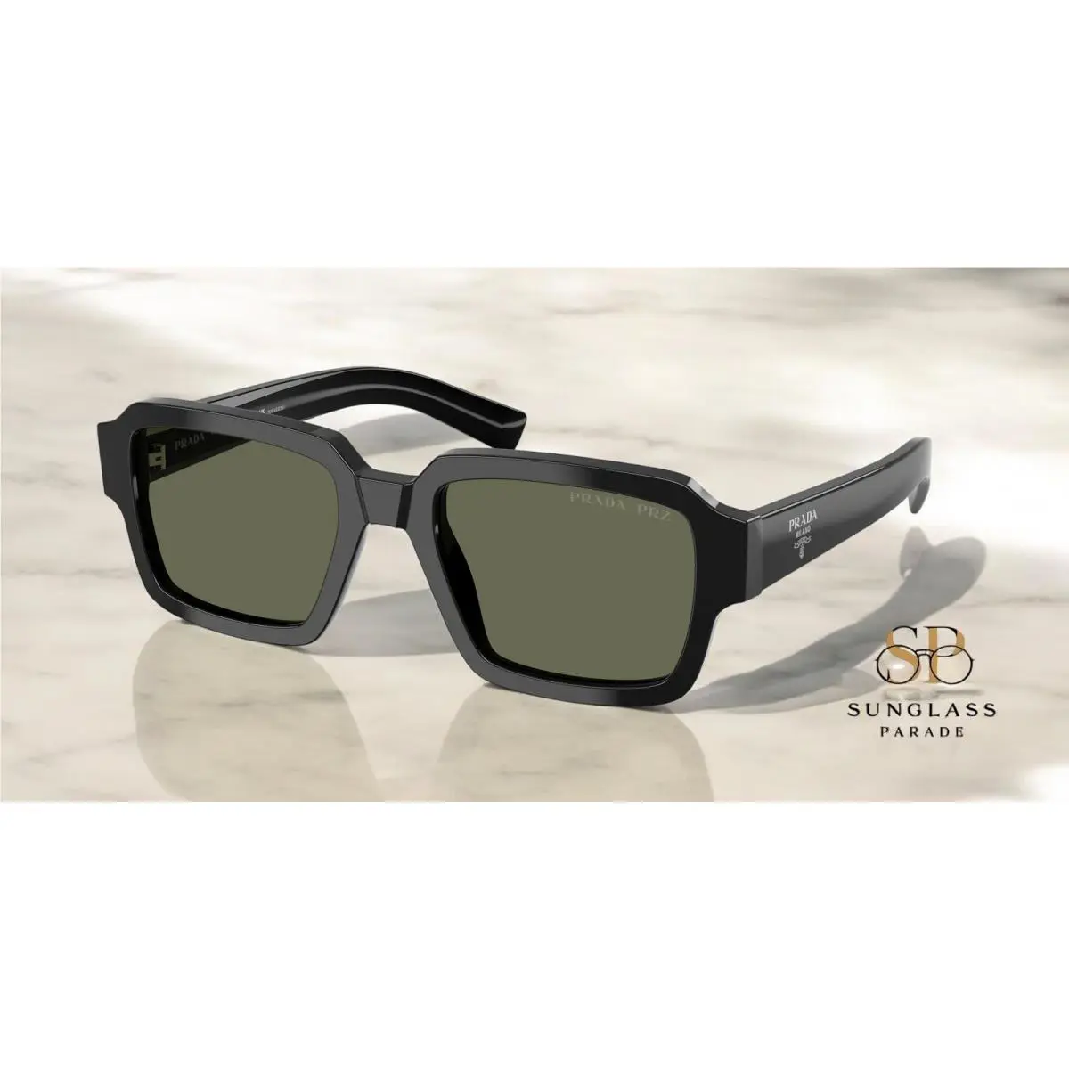 Prada PR 02ZS 1AB03R Black Green Polar Polarized 52 mm Men`s Sunglasses