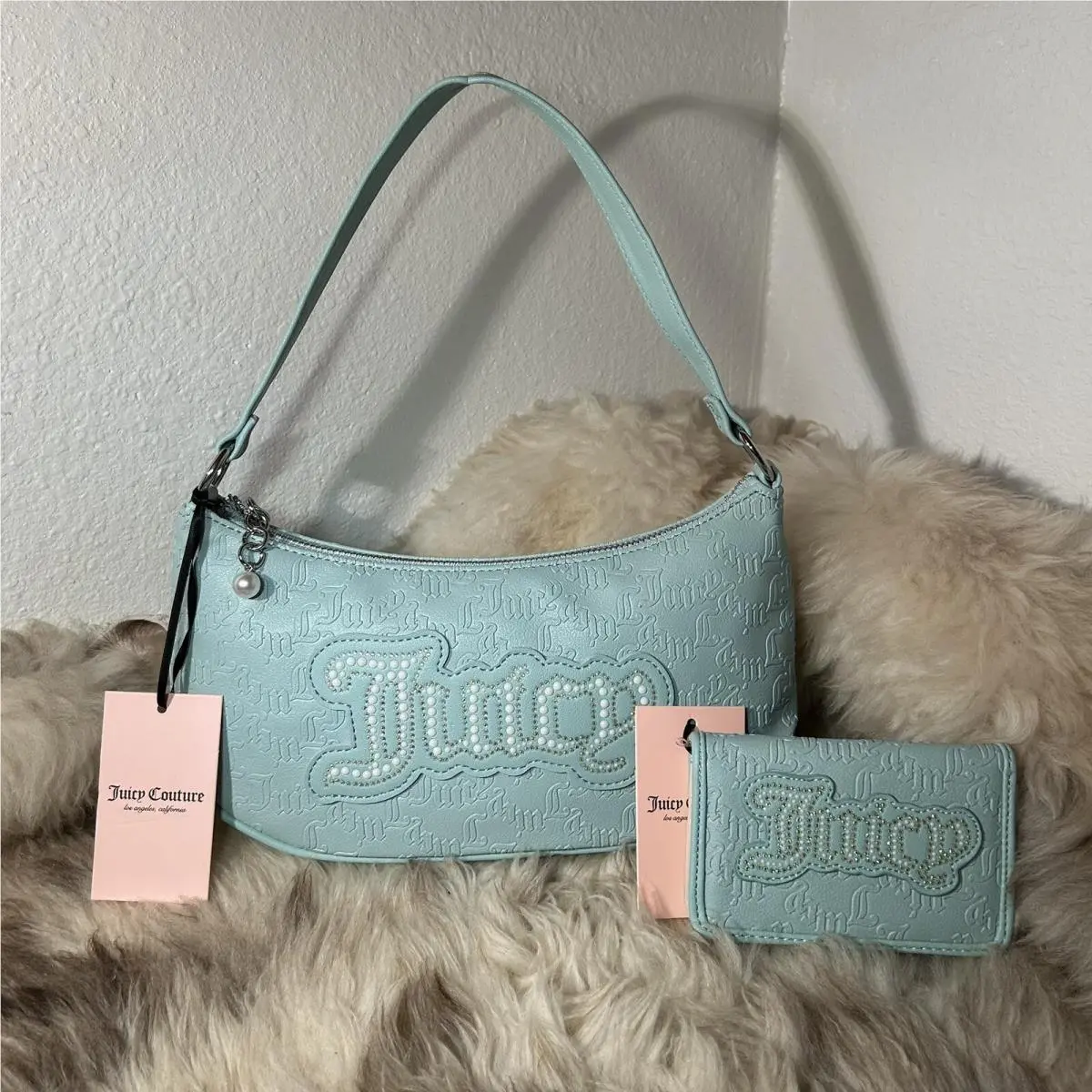 Juicy Couture String Of Pearls Shoulder Bag Wallet Set - Pastel Turquoise
