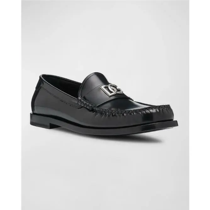 Leather Loafers with Interlocking DG Design For Men by Dolce Gabbana