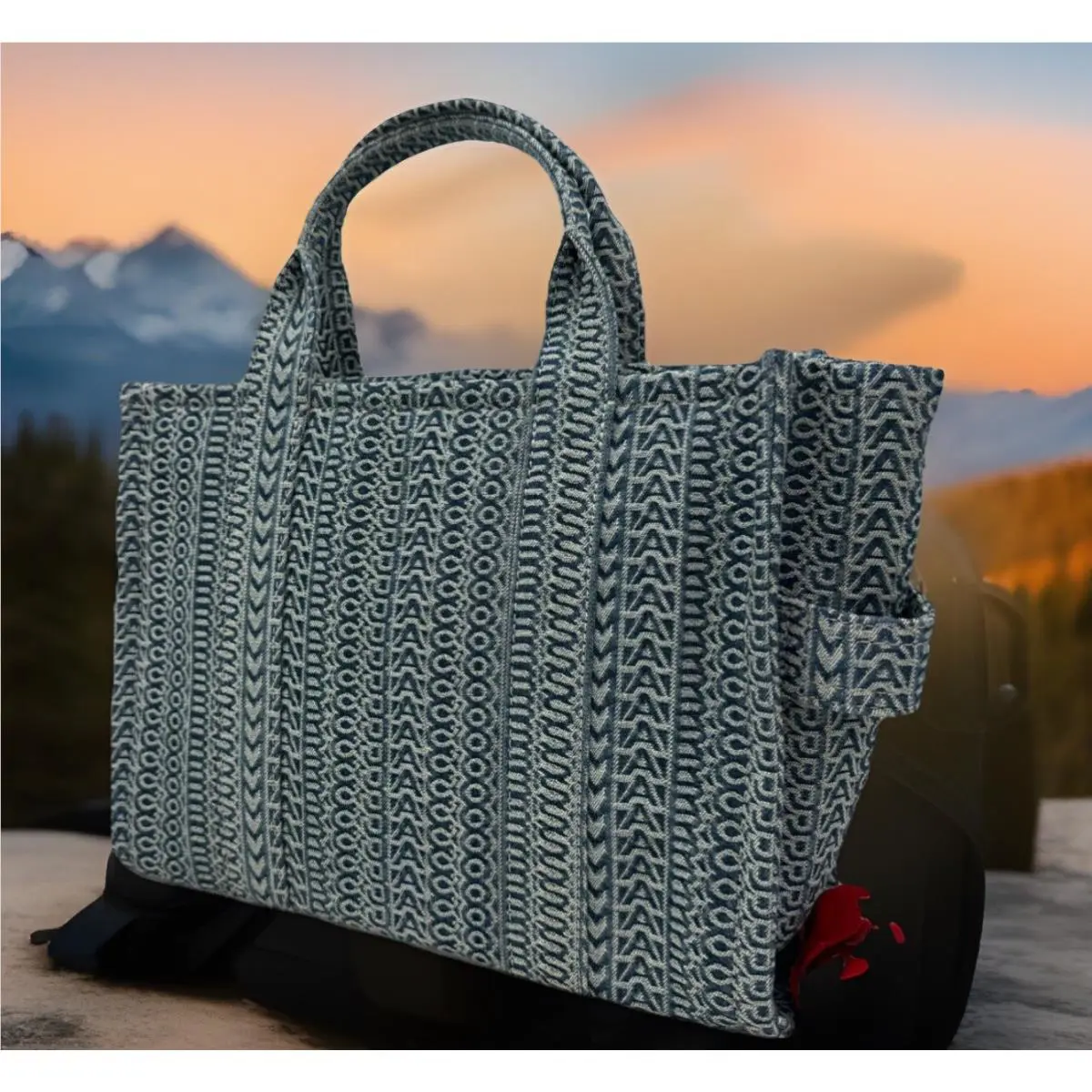 Marc Jacobs The Medium Jacquard Denim Tote In Sun Faded Denim