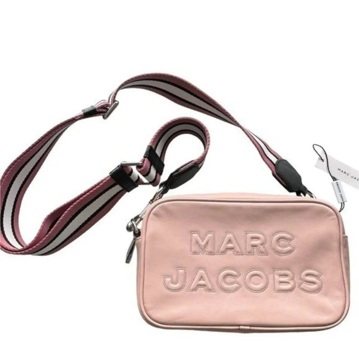 Marc Jacobs Flash Peach Whip Smooth Leather Logo Embossed Camera Crossbody