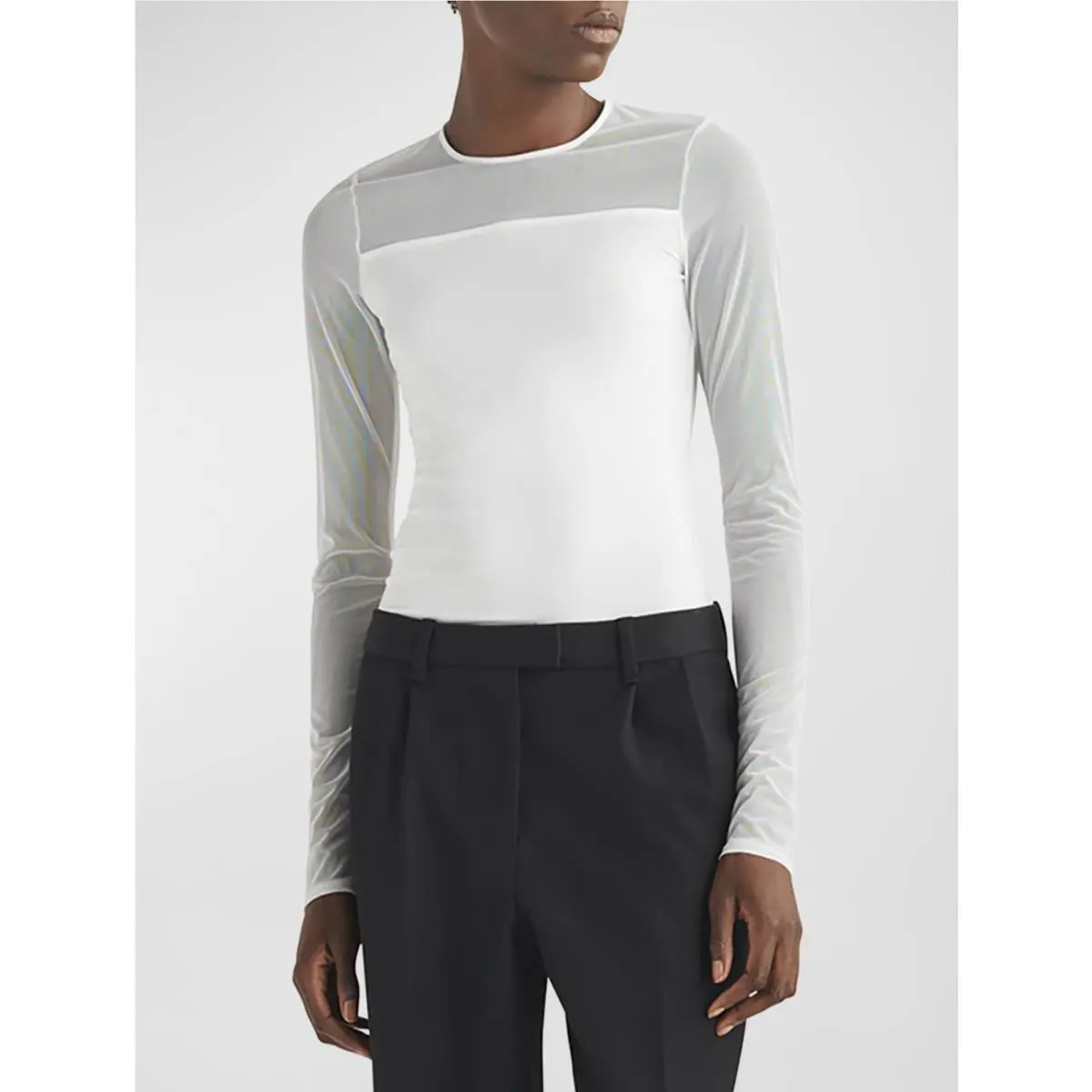Rag Bone Luca Mix Media Long Sleeve Tee Top Size Small White