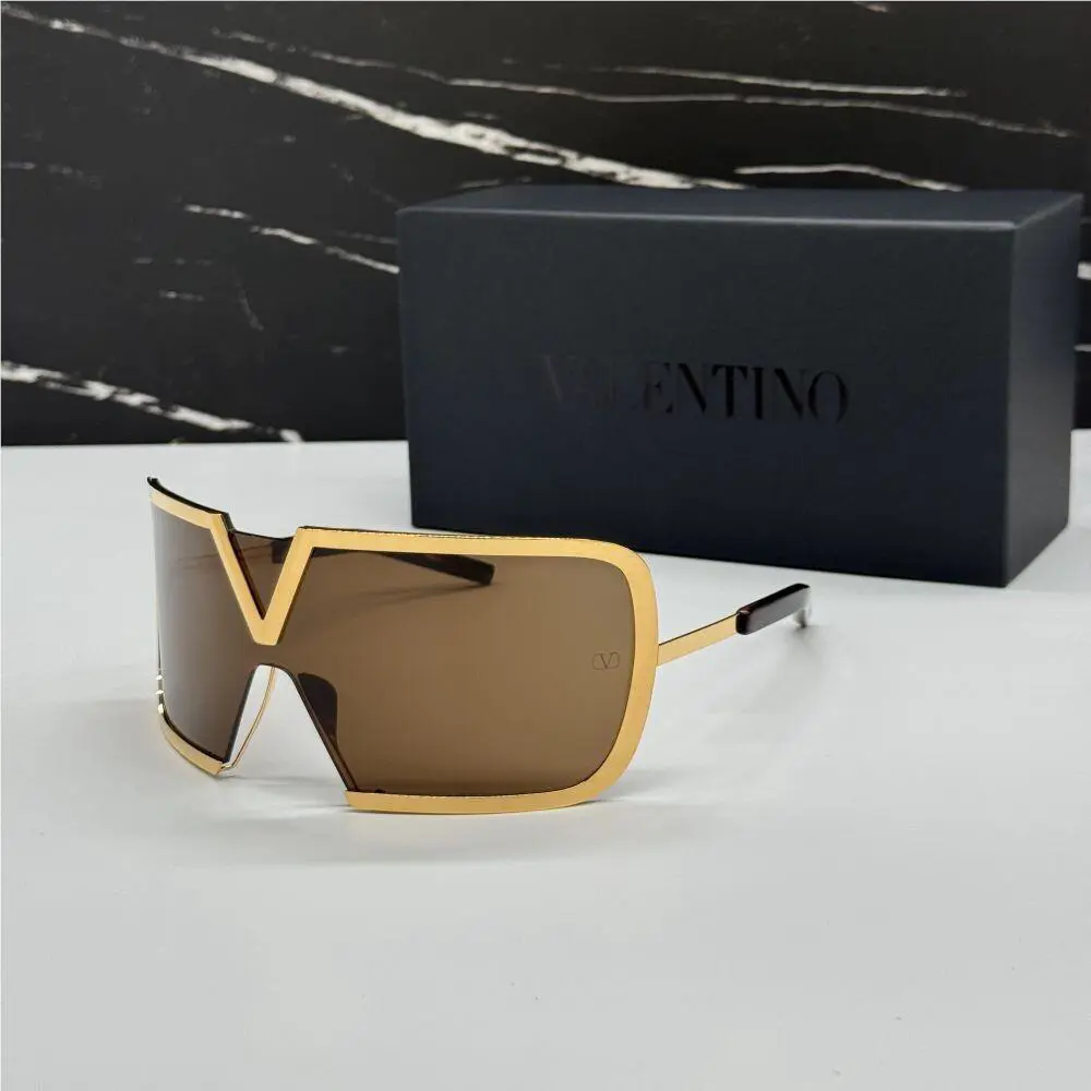 Valentino V-romask Gold Brown Shield Sunglasses Valentino VLS-120B