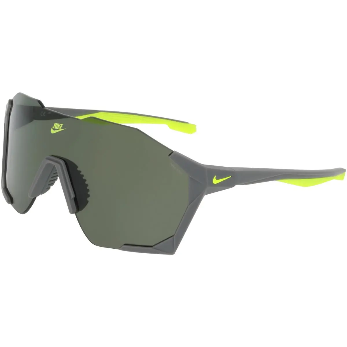 Charged Shield Men`s Sport Shield Sunglasses - NKIB3518X Matte Smoke Grey/Green (084) by Nike