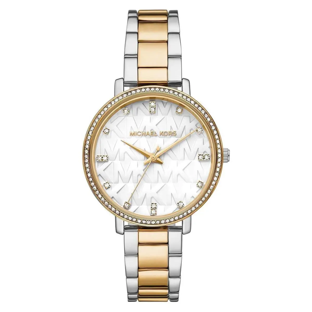 Michael Kors Women`s White Dial Two-tone Metal Band Analog Quartz Watch