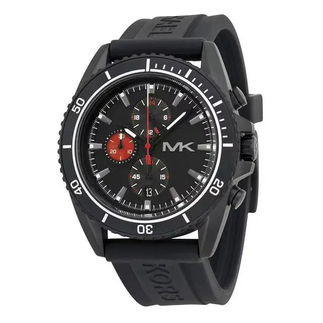 Michael Kors Black Jetmaster Silicone Band Chronograph Men`s Watch MK8377 - Dial: Black, Band: Black, Bezel: Black