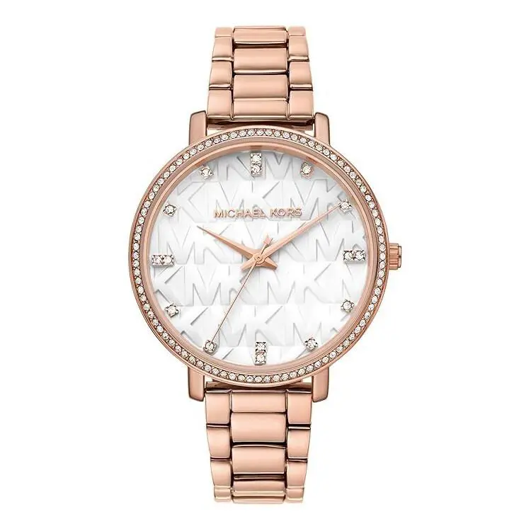 Michael Kors Women`s White Dial Rose Gold Metal Band Analog Quartz Watch