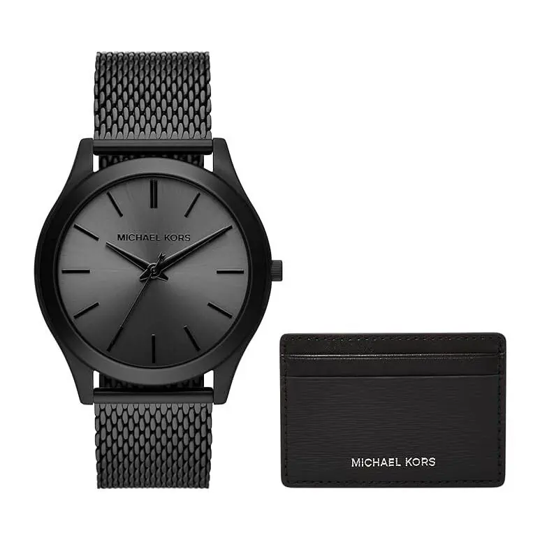 Michael Kors Men`s Gray Dial Black Stainless Steel Band Analog Quartz Watch - Dial: Gray, Band: Black, Bezel: Black, Gray