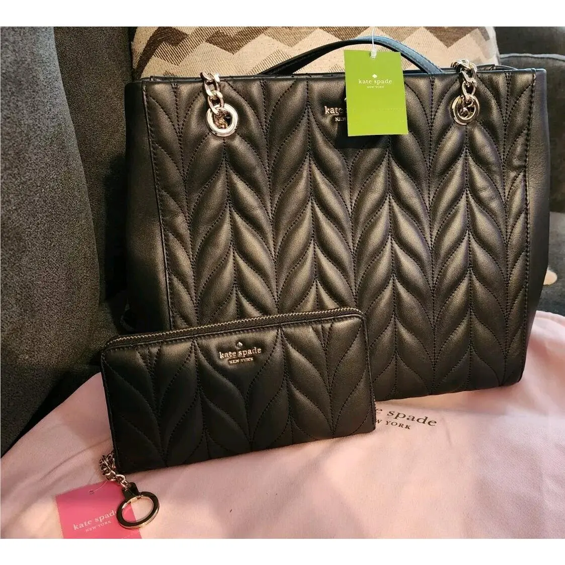 Kate Spade Black Briar Lane Quilted Willis Tote and Quilted Neda Wallet