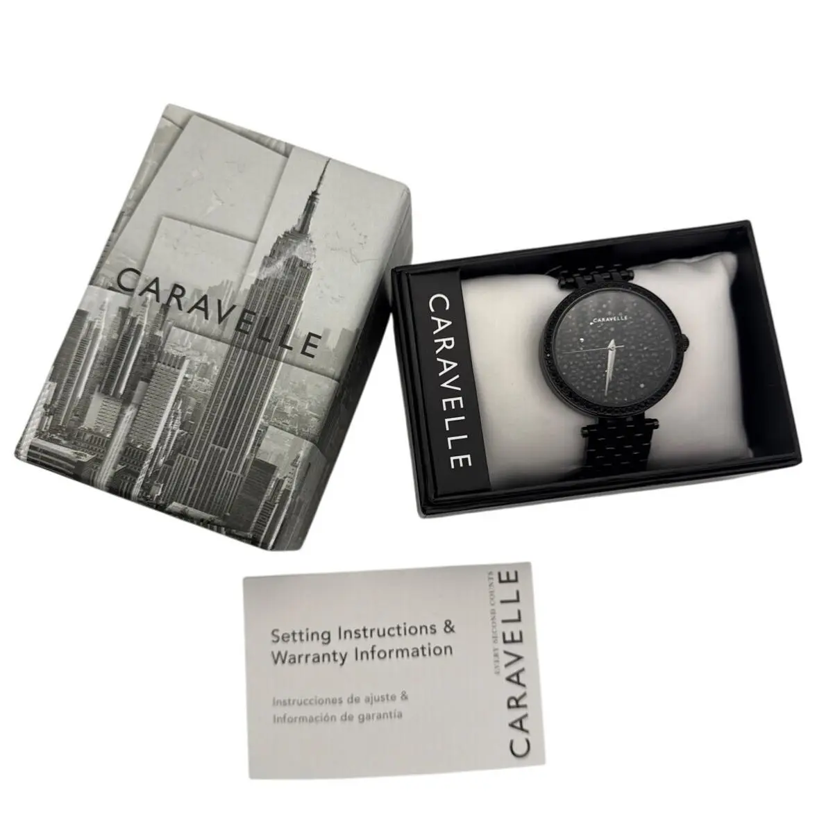 Caravelle  Bracelet Watch Modern 45L171 Black Pavé Stainless Steel by Bulova