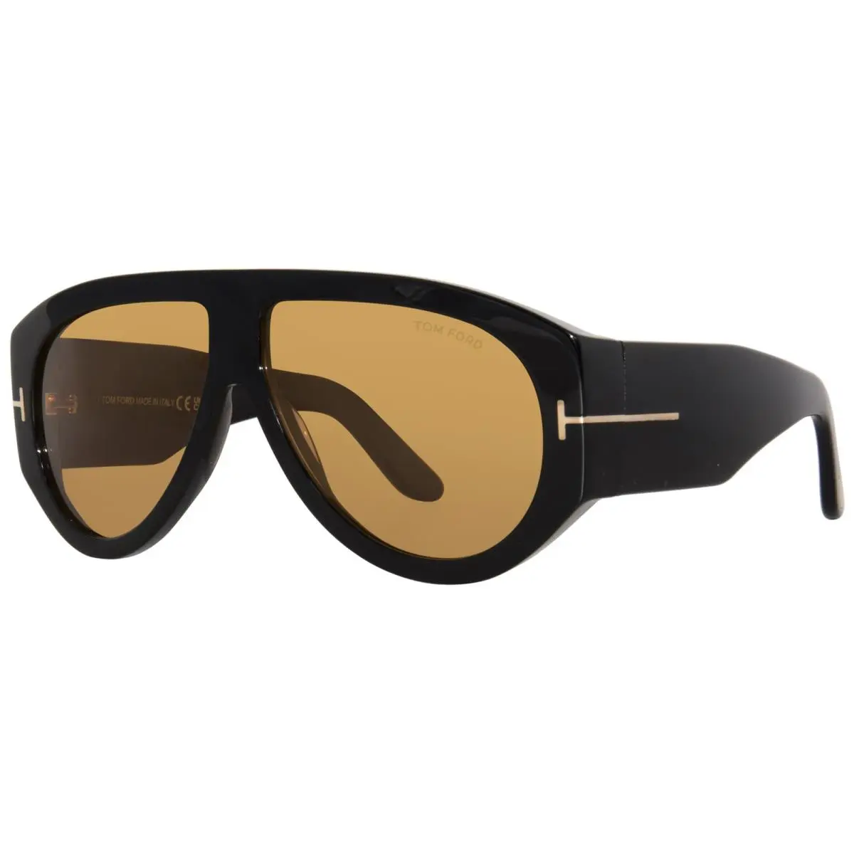 Tom Ford Bronson TF1044 01E Sunglasses Men`s Shiny Black/yellow Lens Pilot 60mm