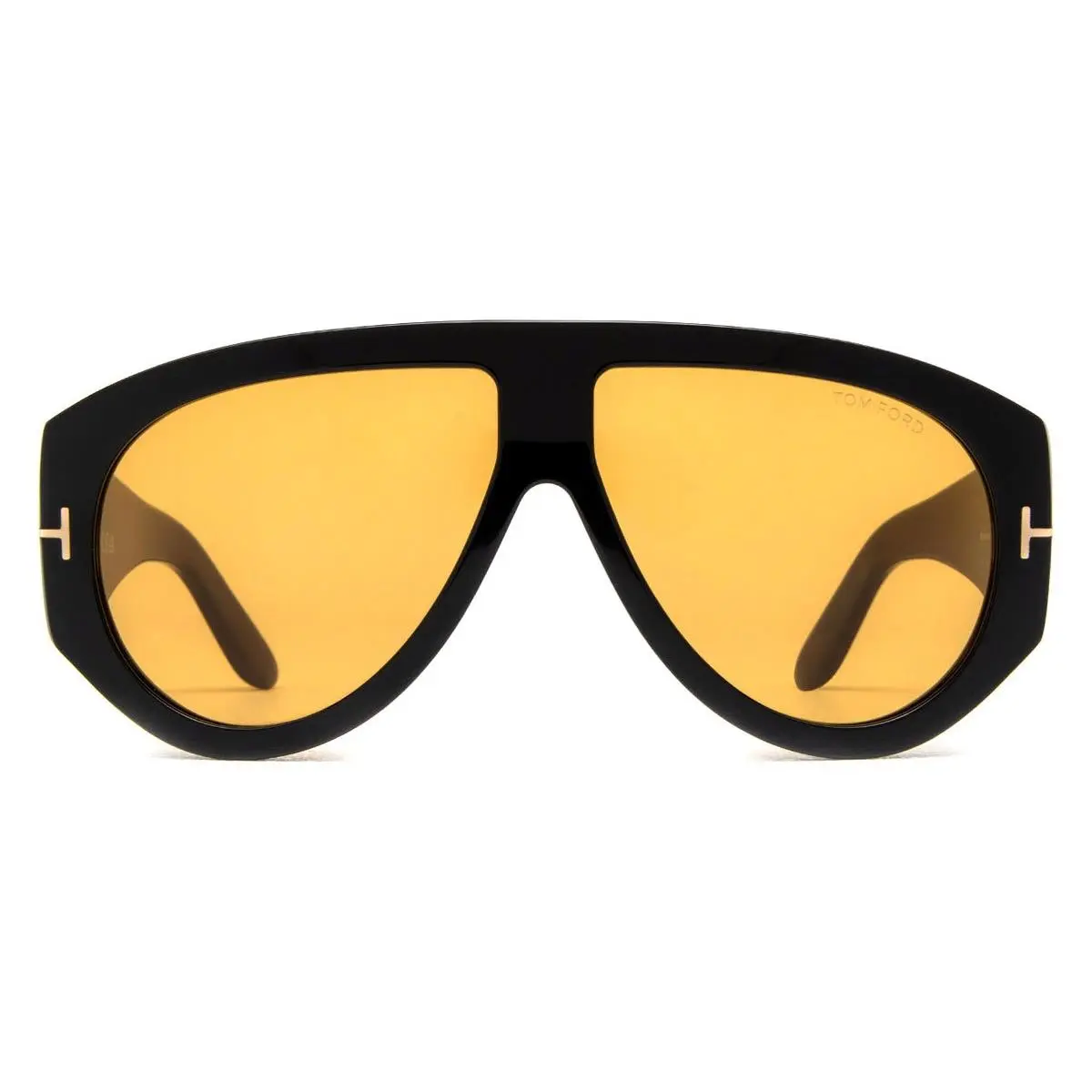 Tom Ford FT1044 Bronson Sunglasses Shiny Black/t Logo Yellow 60mm - Frame: Black, Lens: Brown