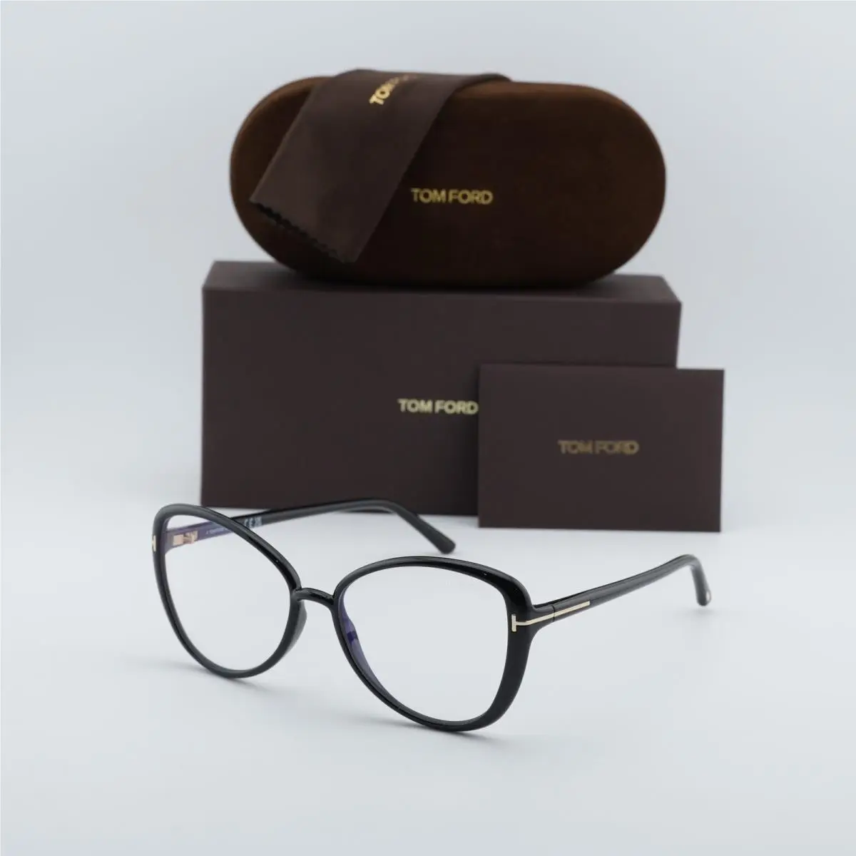 Tom Ford FT5907-B 001 Shiny Black/clear Blue Light Block 55mm Eyeglasses