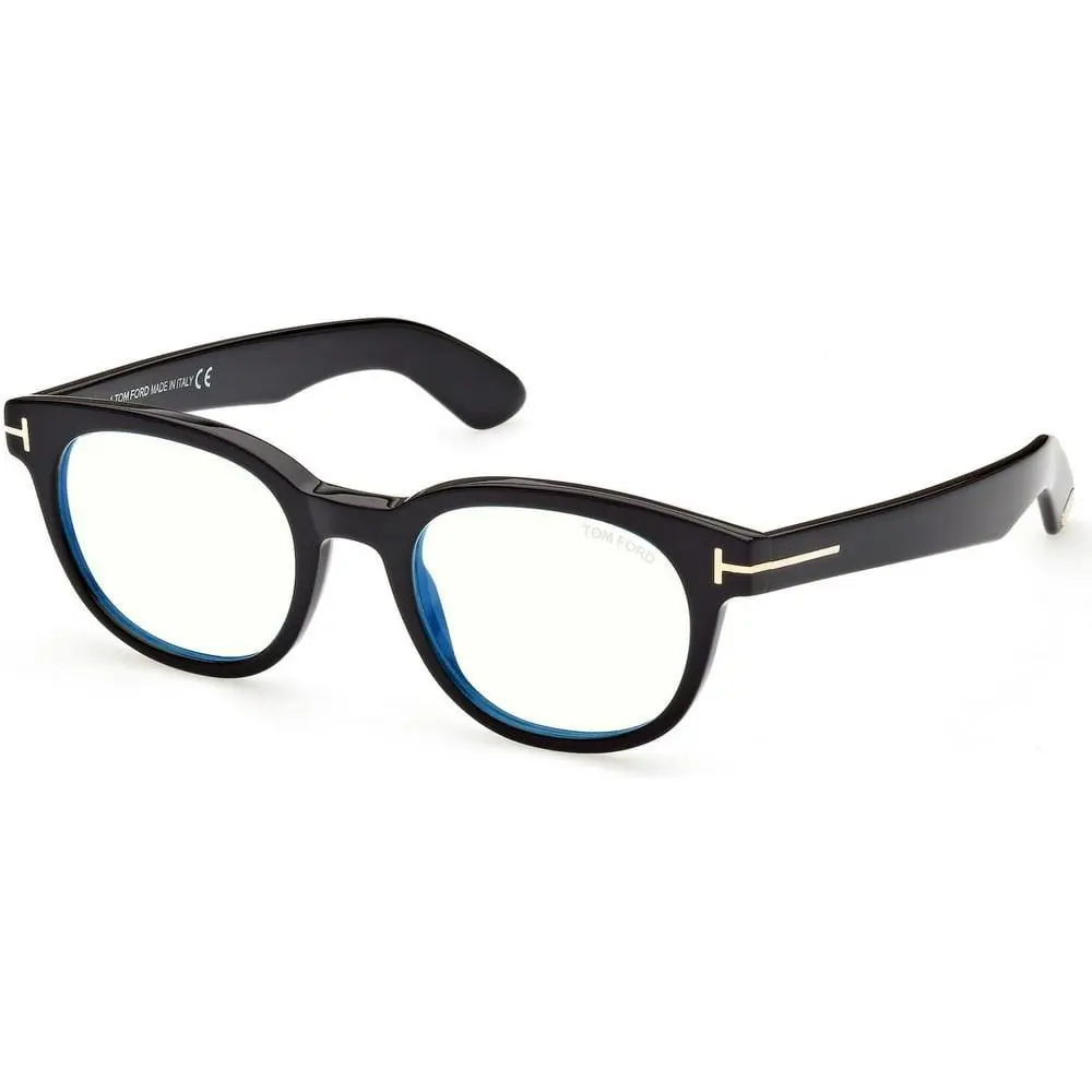 Tom Ford Men`s Round Blue Block 50mm Eyeglasses Frames Shiny Black FT5807-B-001