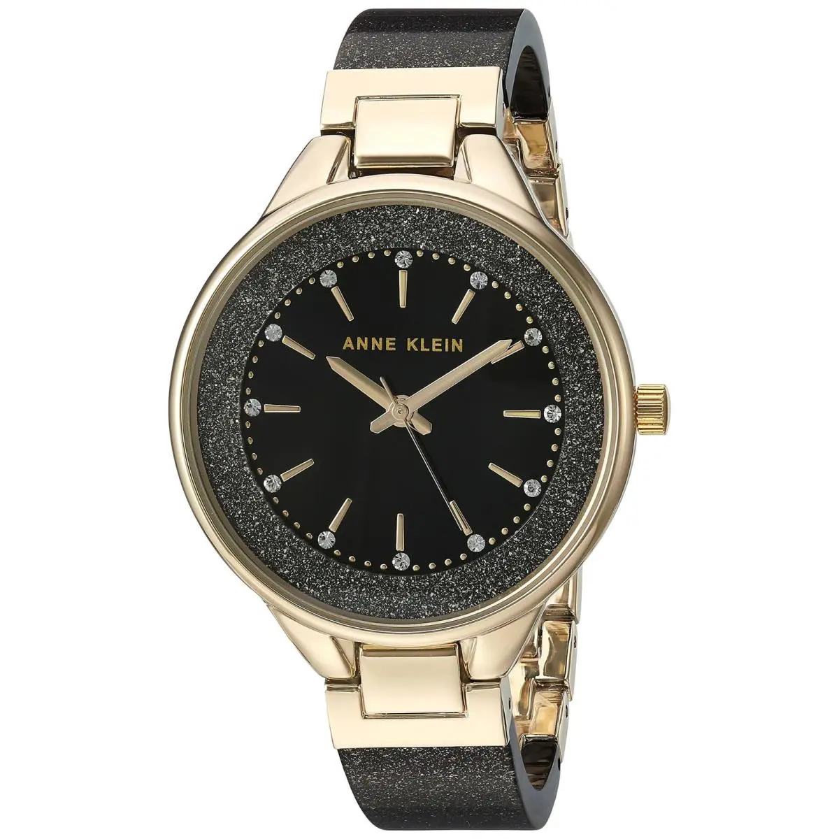 Anne Klein Women`s Premium Crystal Accented Resin Bangle Watch - Black/Gold